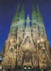 A photograph of Gaudi's Sagrada Familia cathedral at night