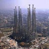 An aerial photograph of Gaudi's Sagrada Familia cathedral in Barcelona